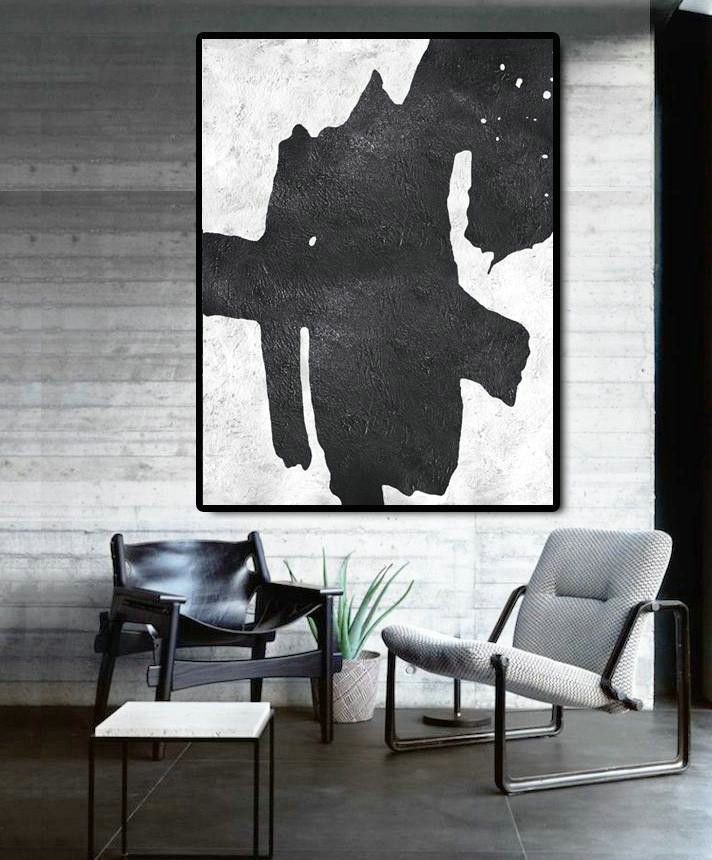 Handmade Large Contemporary Art,Black And White Minimal Painting On Canvas - Abstract Art Decor Large Canvas Painting